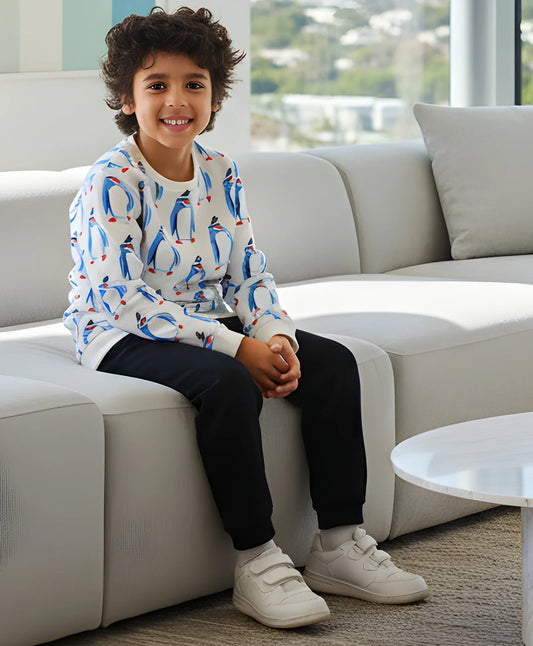 PENGUIN BLACK FLEECE SWEATSHIRT JOGGER SET - WHITE/BLACK