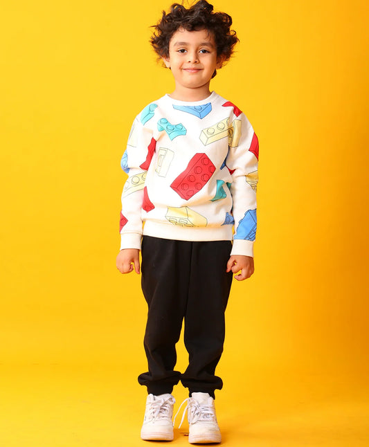 BLOCK BUILDER BLACK FLEECE SWEATSHIRT JOGGER SET - OFF WHITE/BLACK