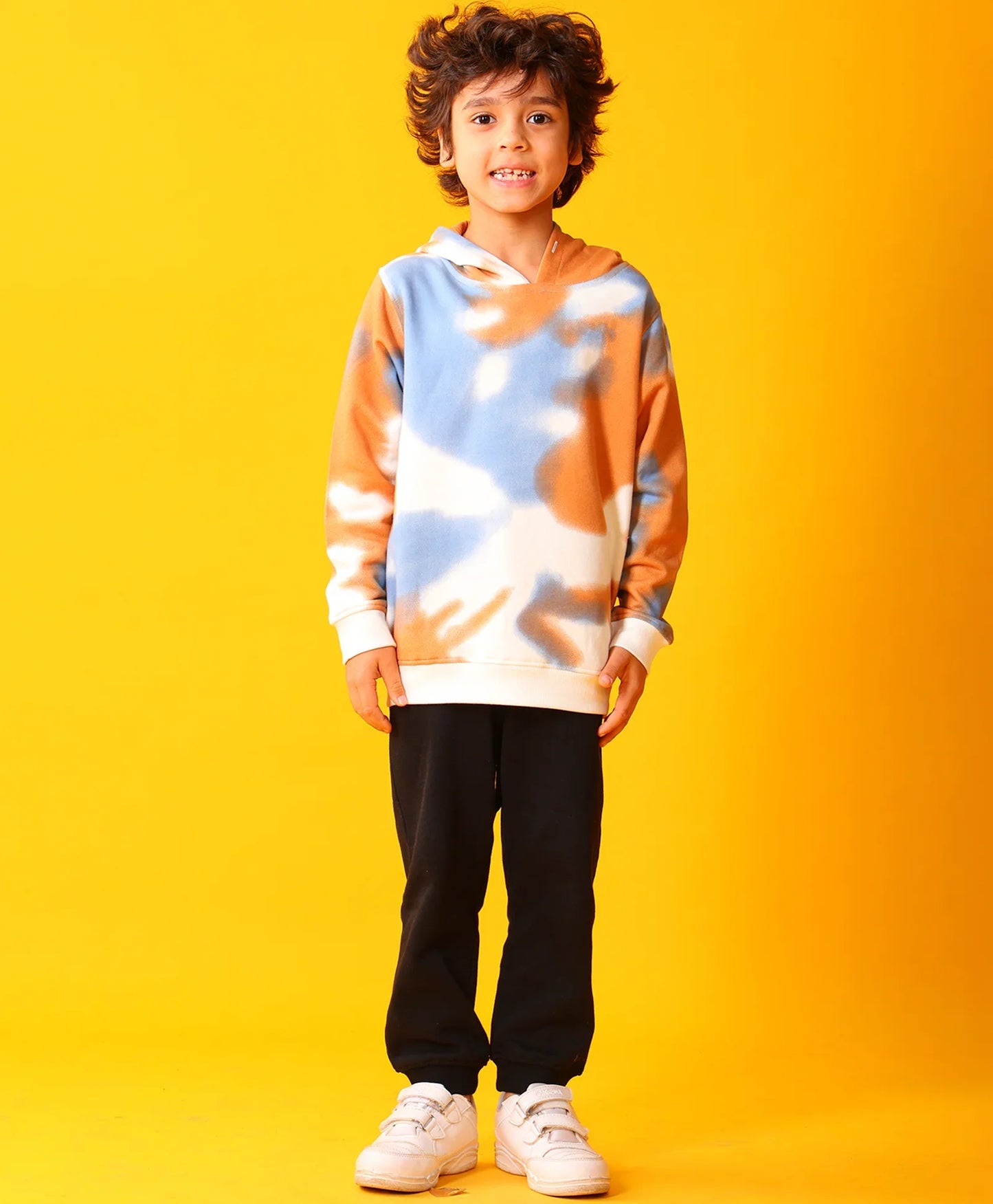 BLUE BROWN FLEECE HOODIE BLACK JOGGER SET - BROWN/BLACK