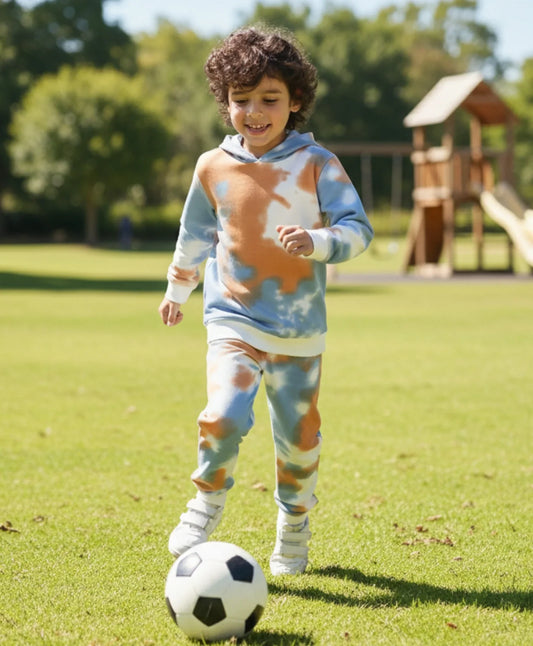 BLUE BROWN FLEECE HOODIE JOGGER SET - BROWN