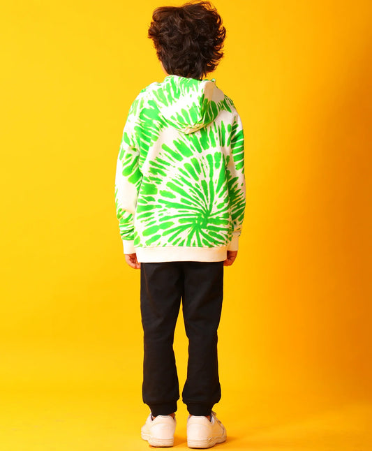 GREEN SWIRL FLEECE HOODIE BLACK JOGGER SET - GREEN/BLACK