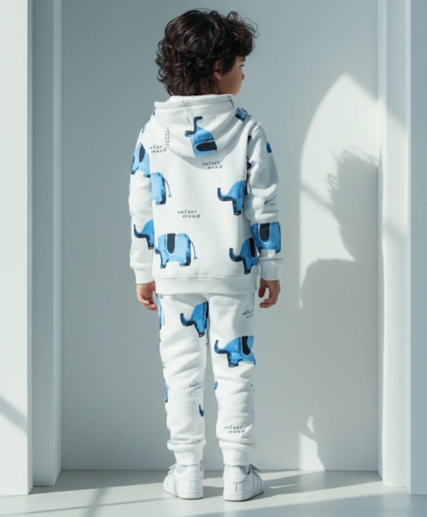ELEPHANT SAFARI BOYS FLEECE HOODIE JOGGER SET - WHITE