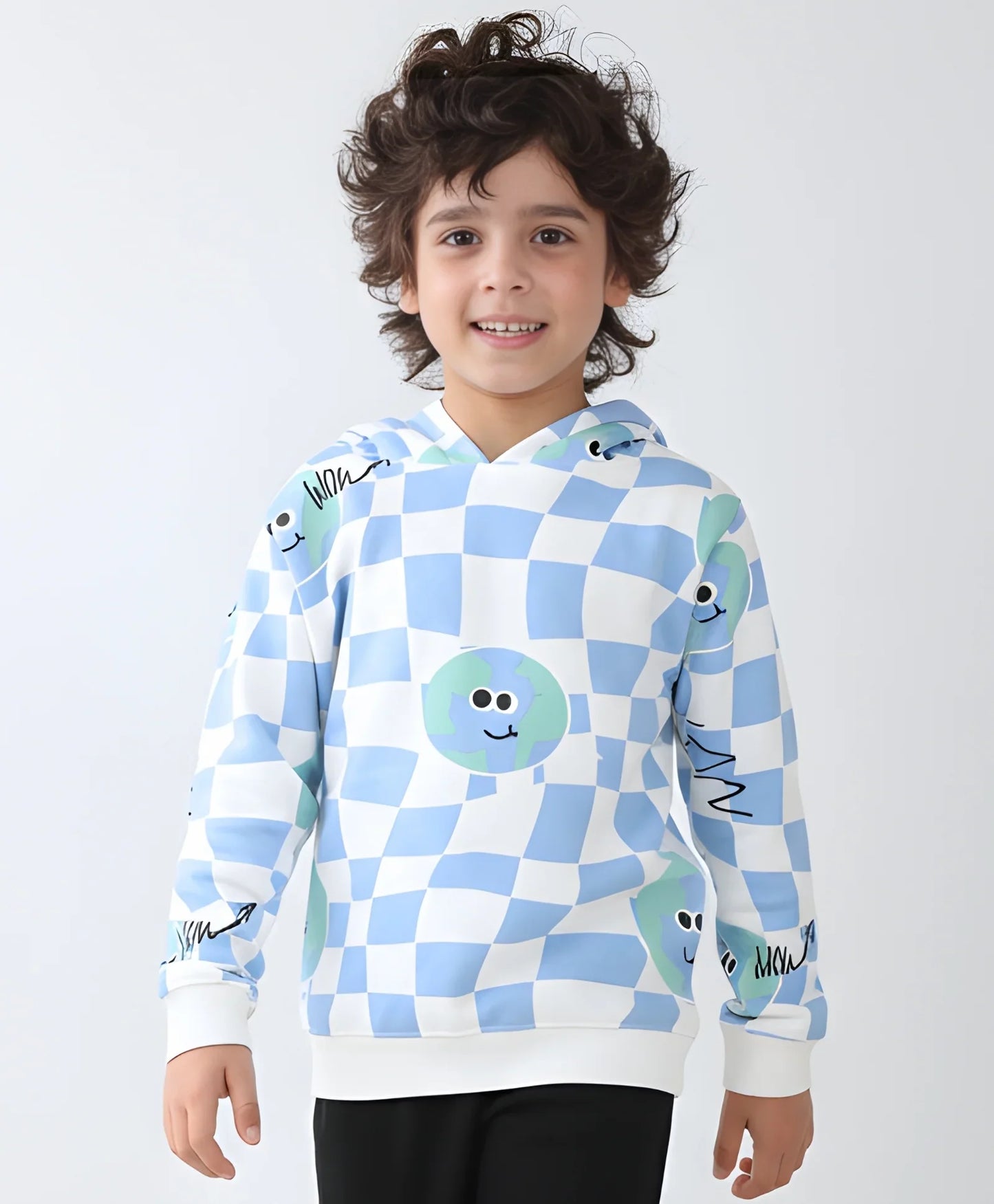 GLOBE CHECK BOYS FLEECE HOODIE - BLUE