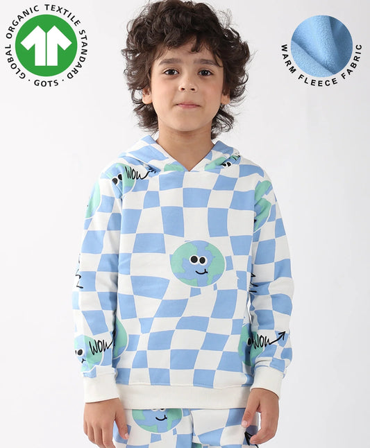 GLOBE CHECK BOYS FLEECE HOODIE - BLUE
