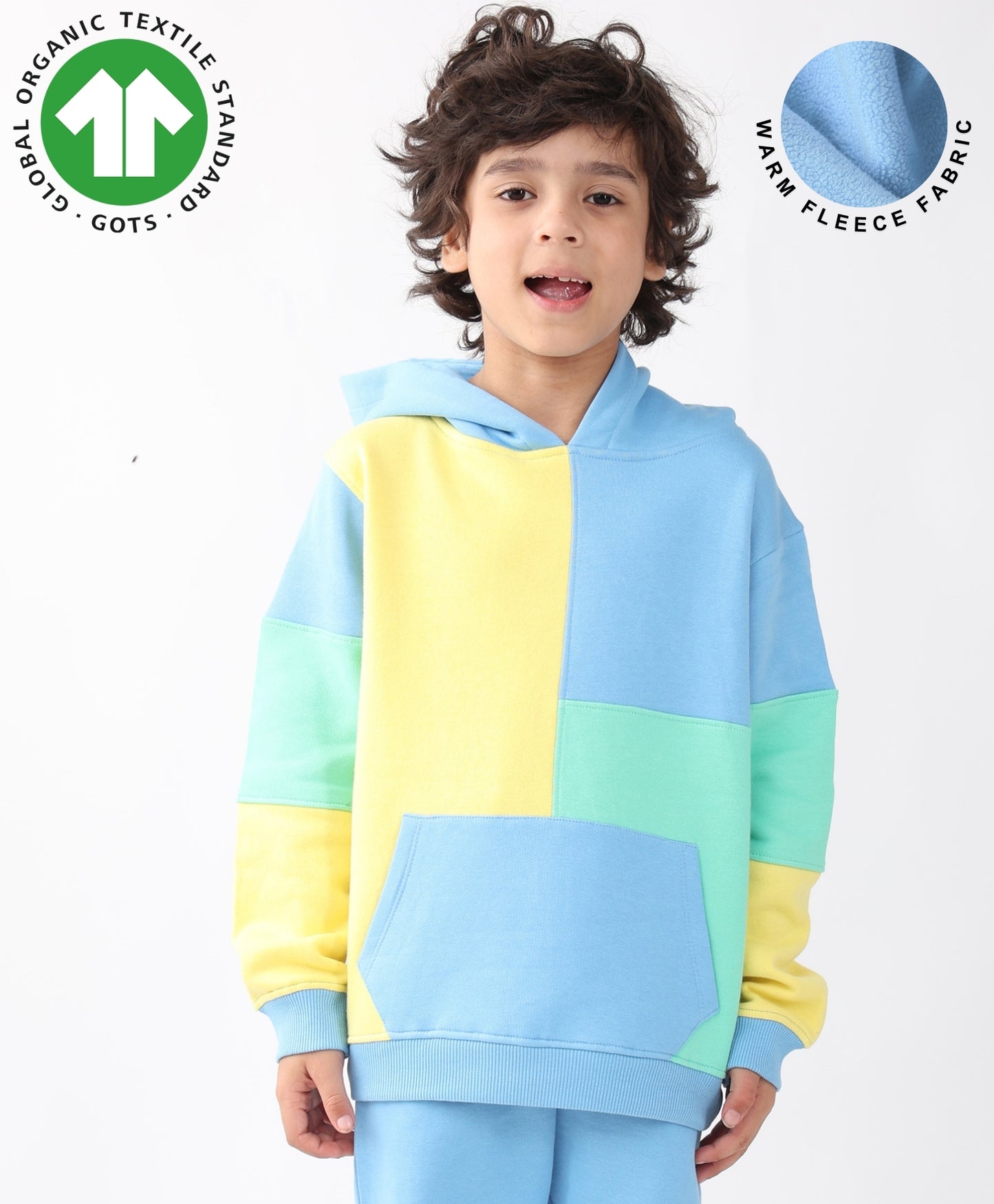 YELLOW SEA GREEN BLUE COLOR BLOCK HOODIE - YELLOW SEA GREEN BLUE
