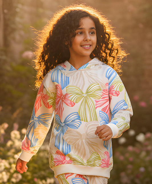 PAINTED BOW GIRLS FLEECE HOODIE - WHITE