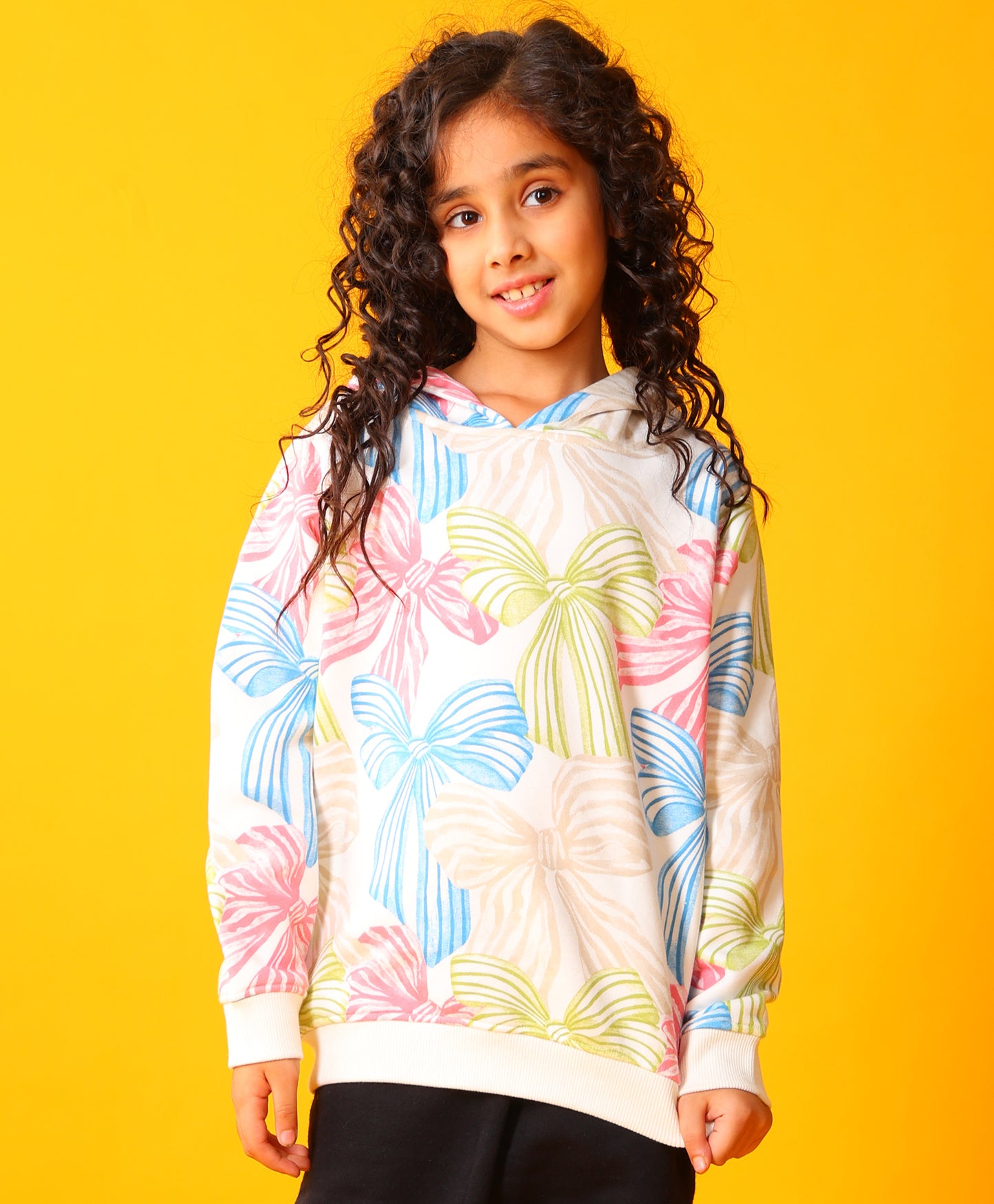 PAINTED BOW GIRLS FLEECE HOODIE - WHITE