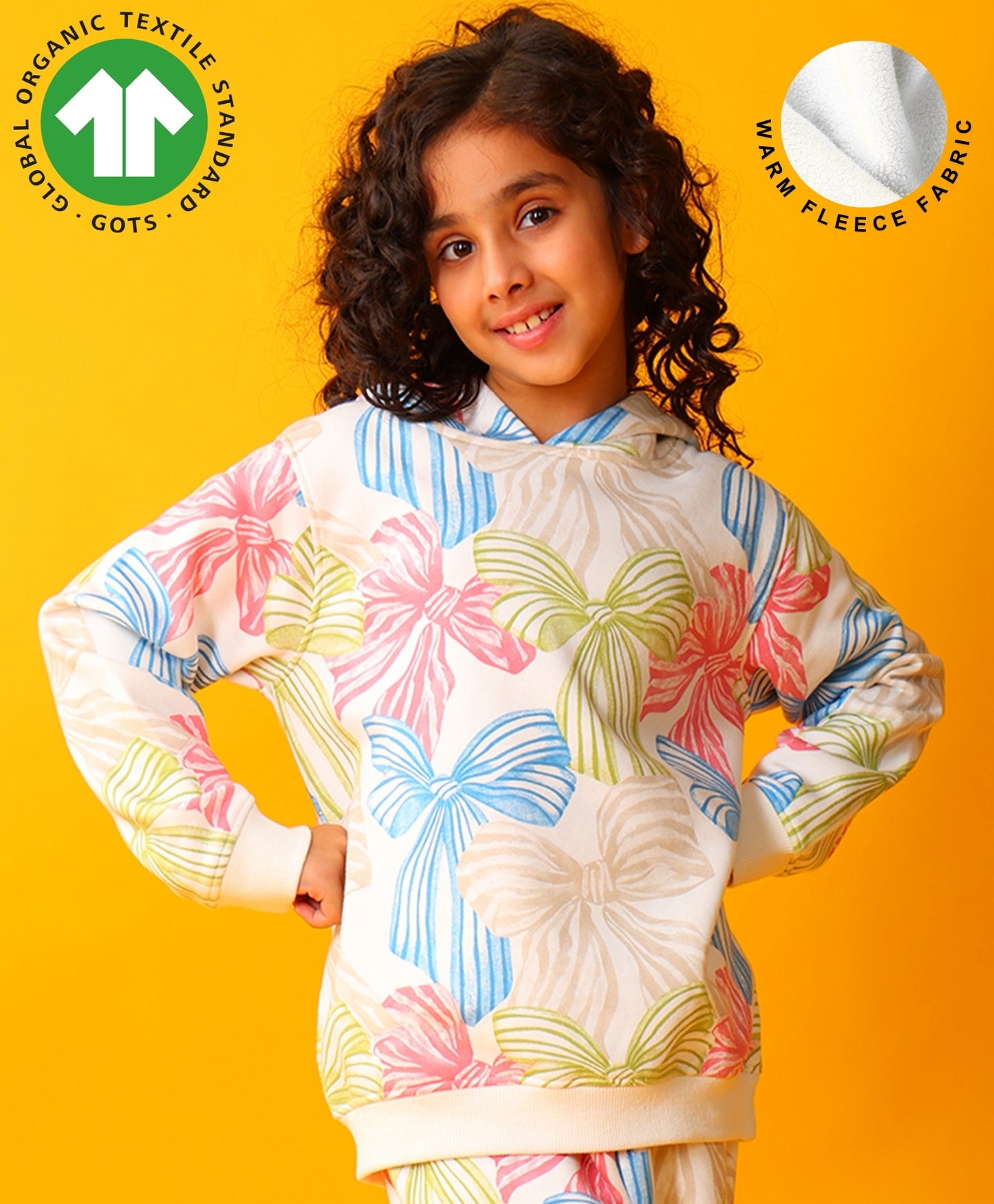 PAINTED BOW GIRLS FLEECE HOODIE - WHITE