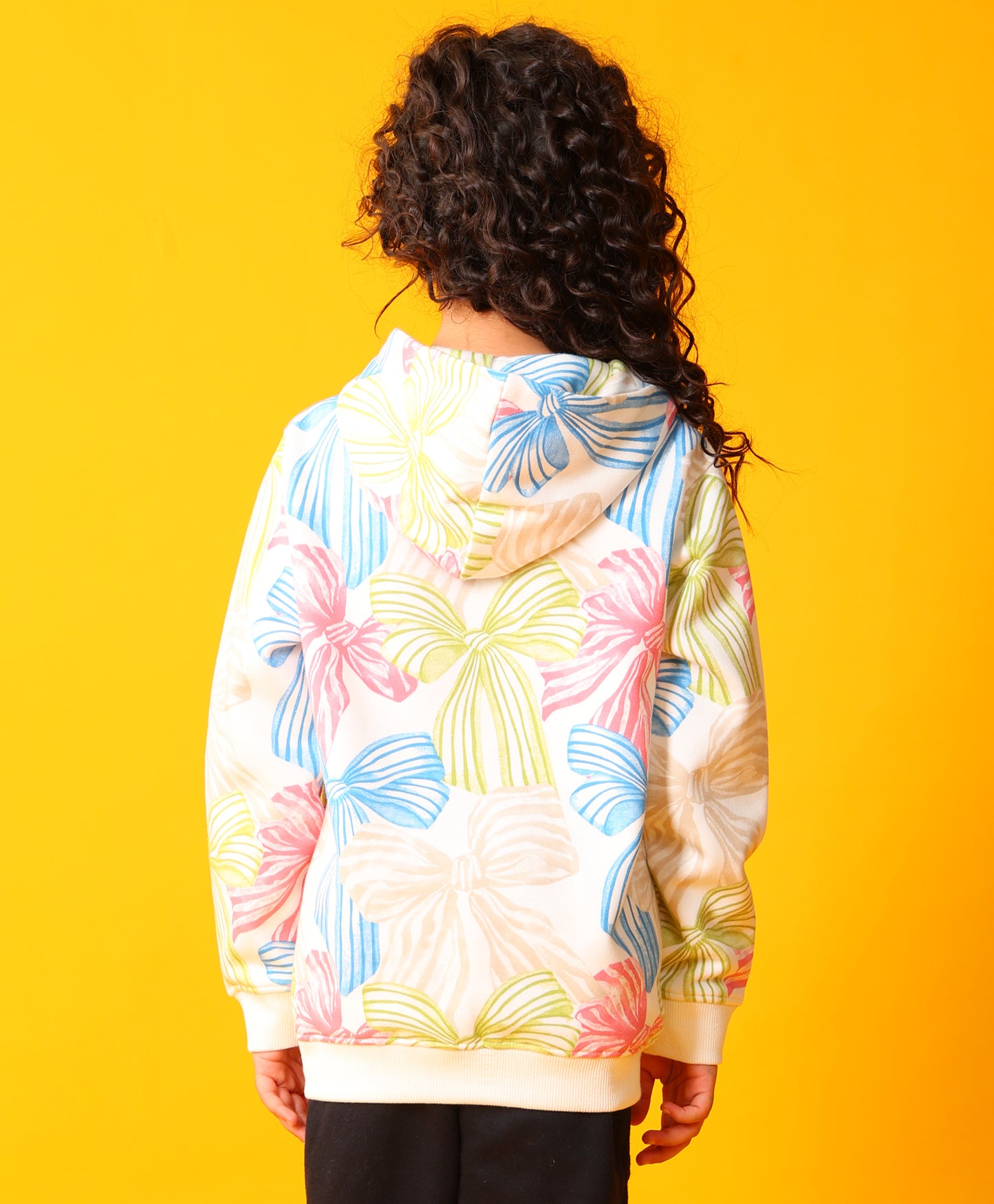 PAINTED BOW GIRLS FLEECE HOODIE - WHITE