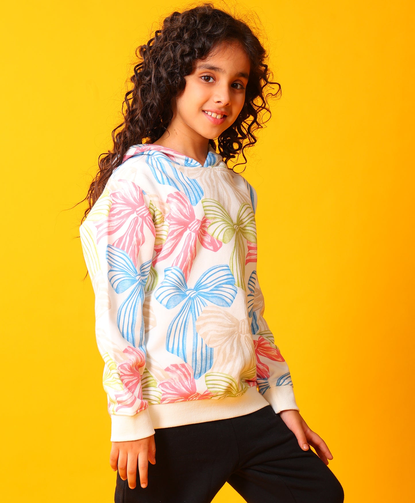 PAINTED BOW GIRLS FLEECE HOODIE - WHITE