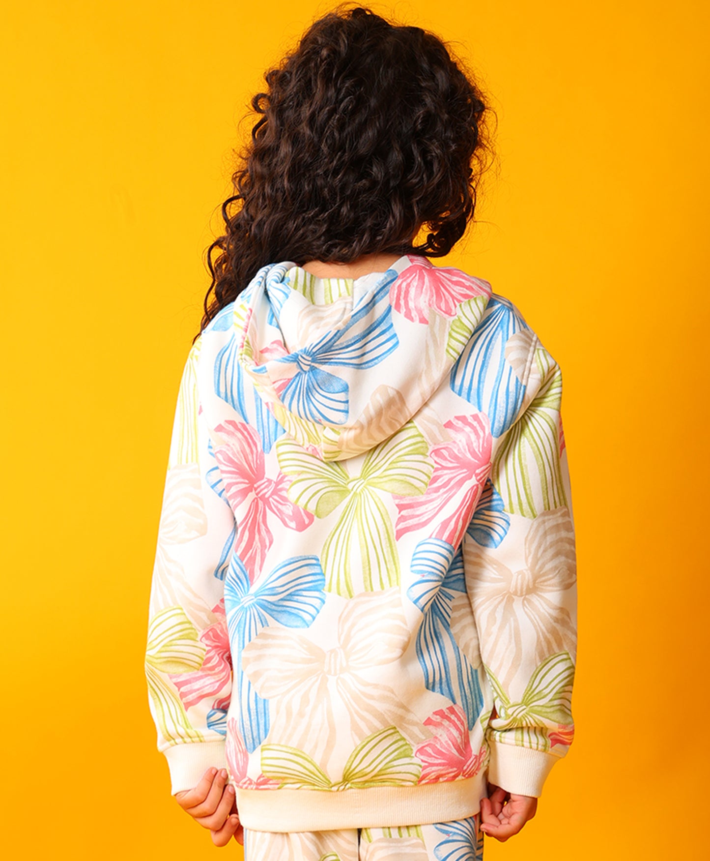 PAINTED BOW GIRLS FLEECE HOODIE - WHITE