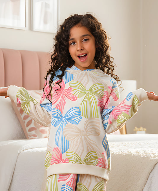 PAINTED BOW GIRLS FLEECE HOODIE - WHITE