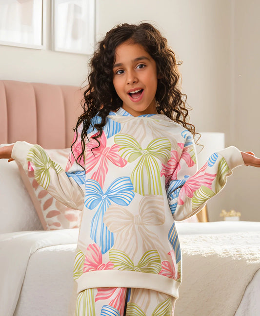 PAINTED BOW GIRLS FLEECE HOODIE - WHITE