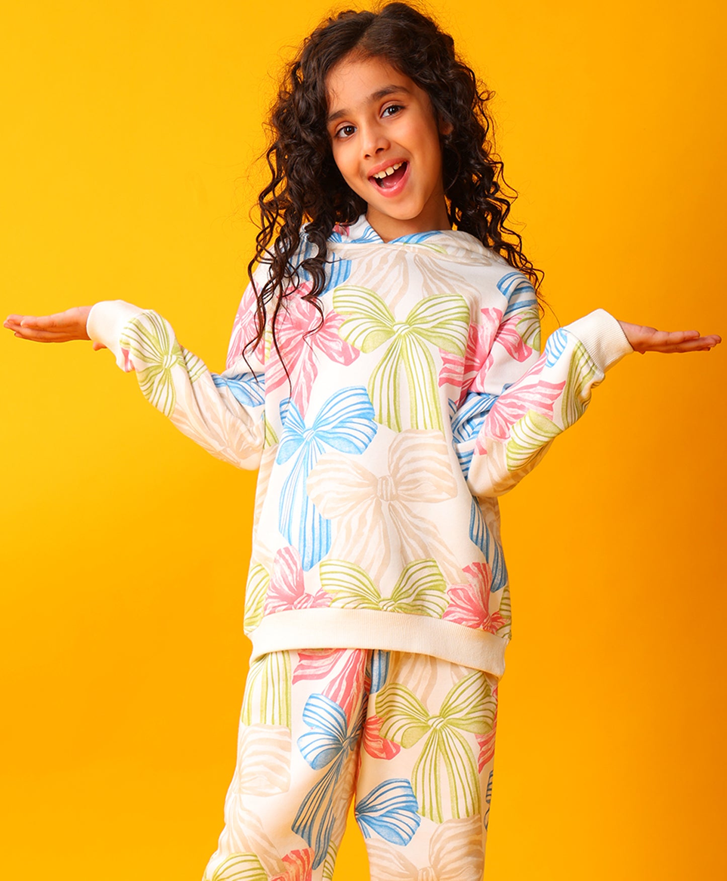 PAINTED BOW GIRLS FLEECE HOODIE - WHITE