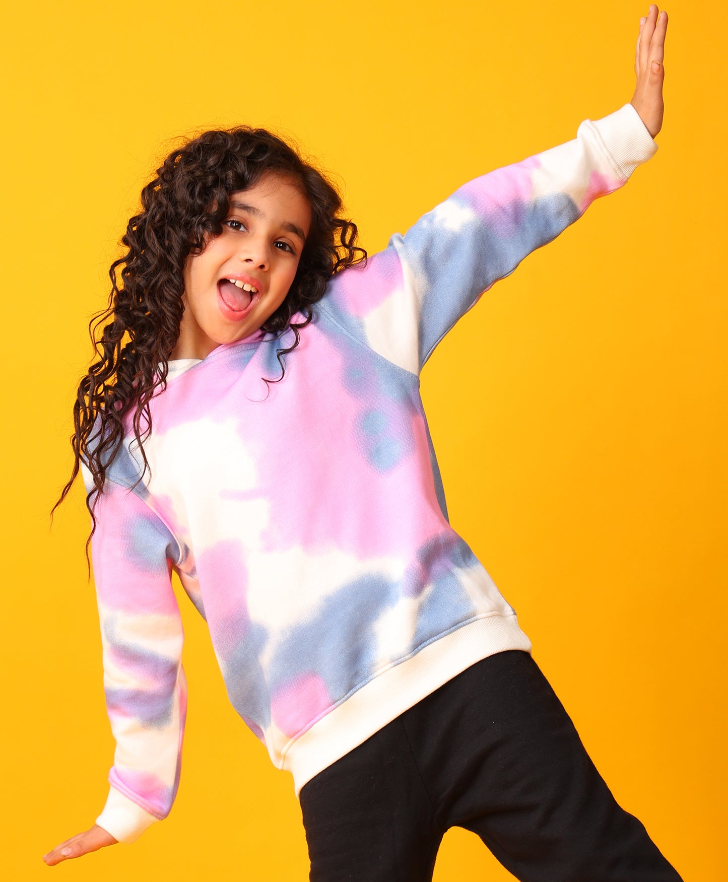 BLUE PINK TIE DYE GIRLS FLEECE HOODIE - WHITE