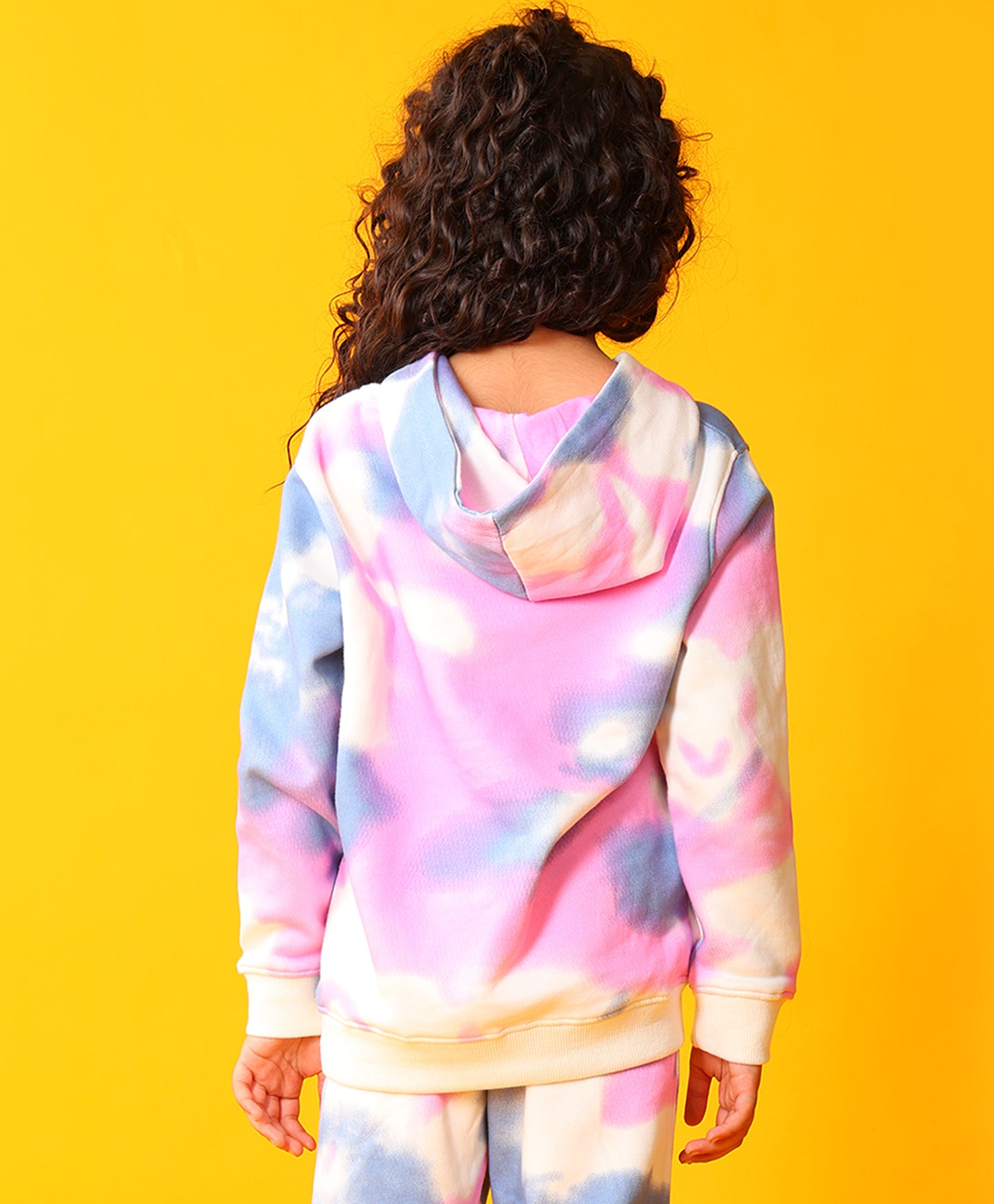 BLUE PINK TIE DYE GIRLS FLEECE HOODIE - WHITE