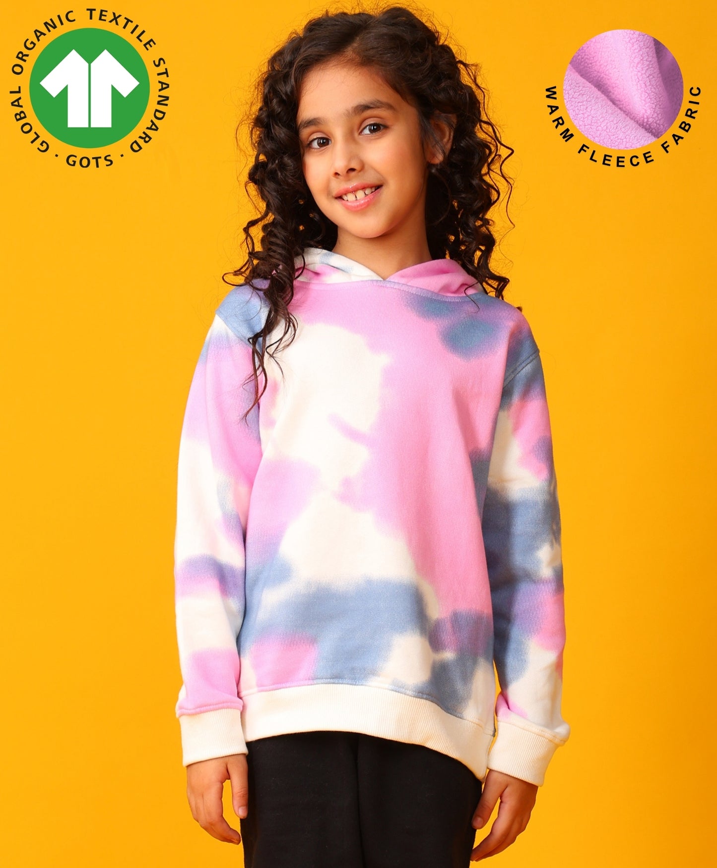 BLUE PINK TIE DYE GIRLS FLEECE HOODIE - WHITE