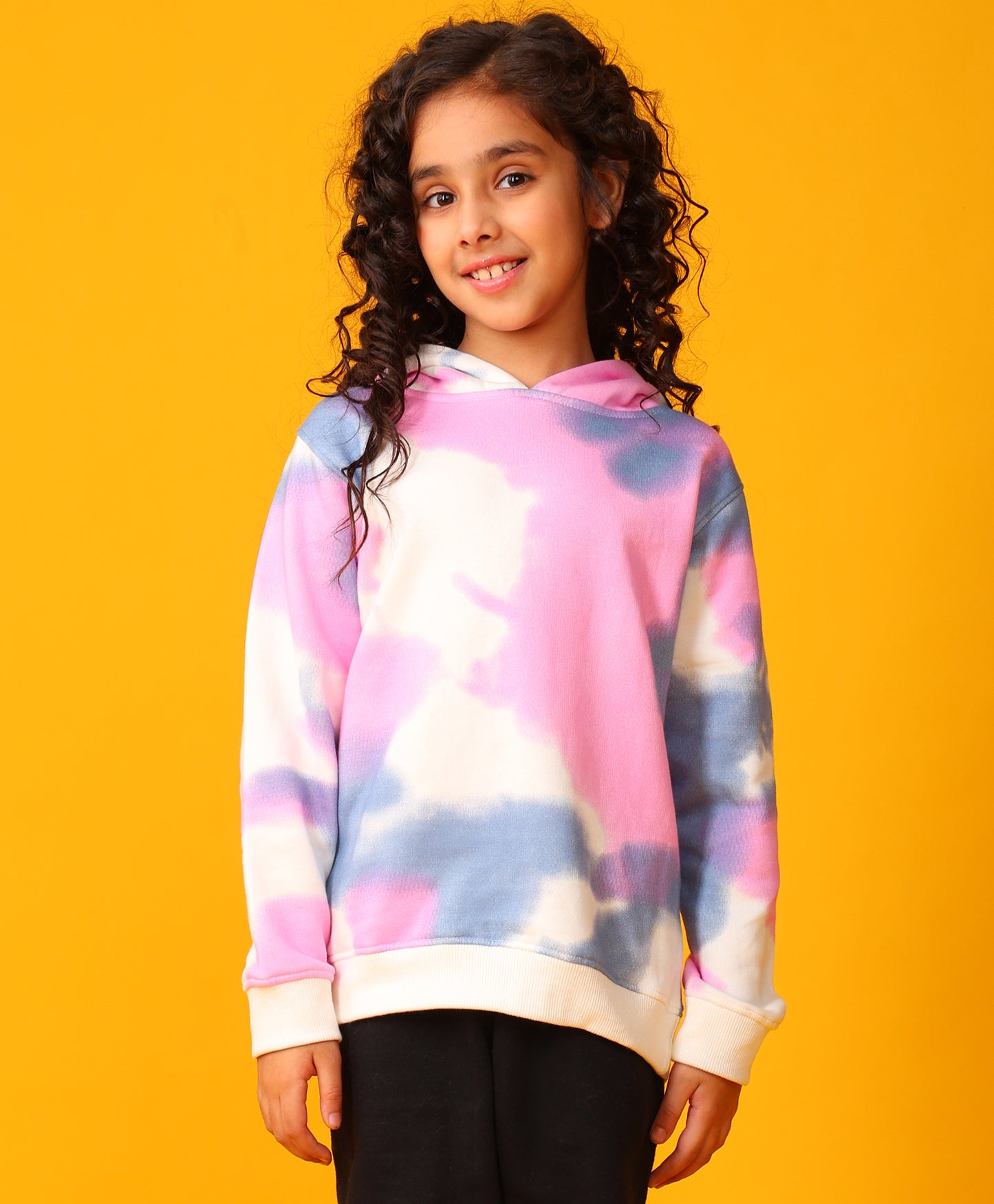 BLUE PINK TIE DYE GIRLS FLEECE HOODIE - WHITE
