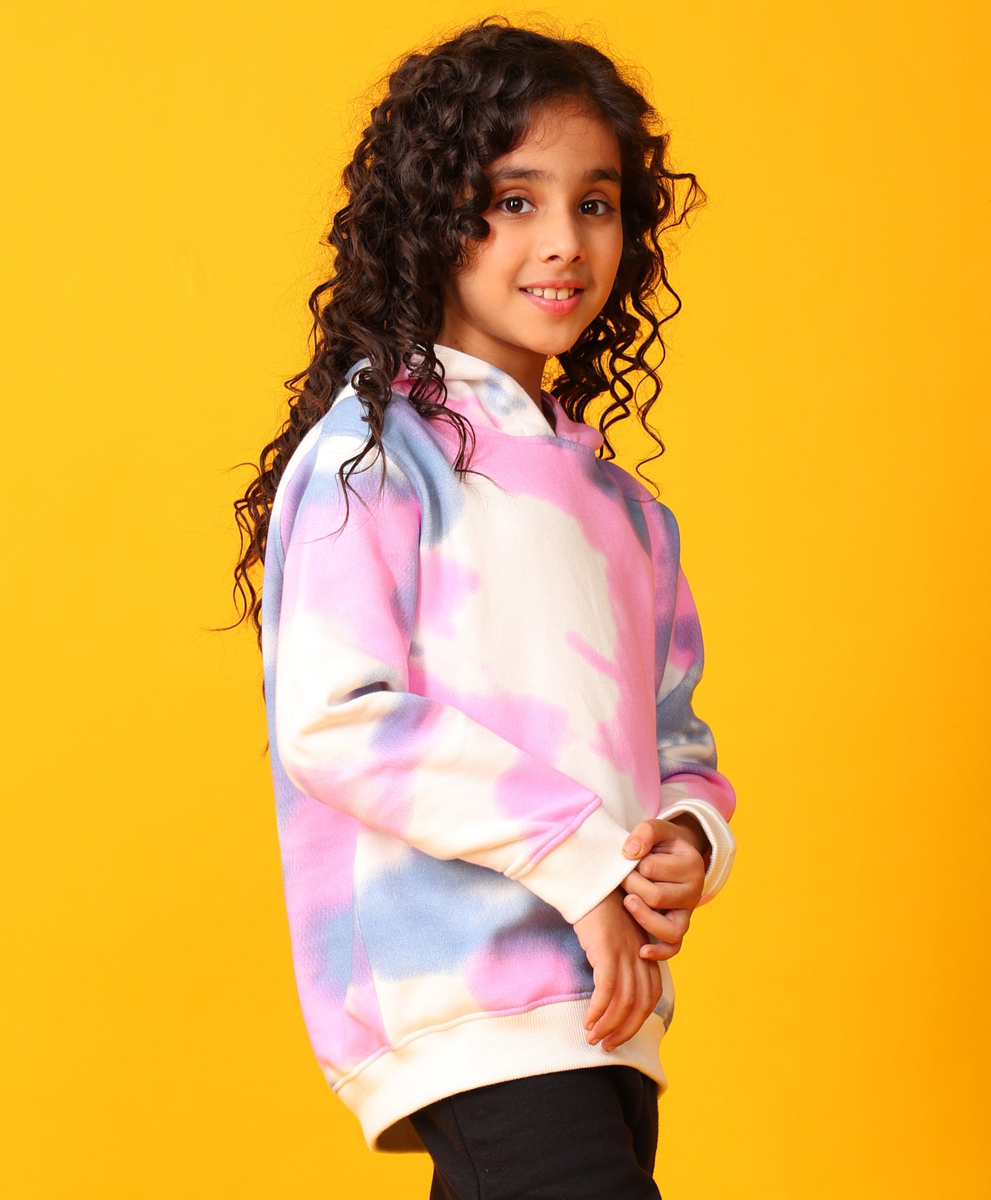 BLUE PINK TIE DYE GIRLS FLEECE HOODIE - WHITE