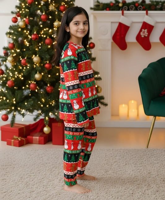 CHRISTMAS RED GIRLS LONG SLEEVE PYJAMA SET - RED - Anthrilo