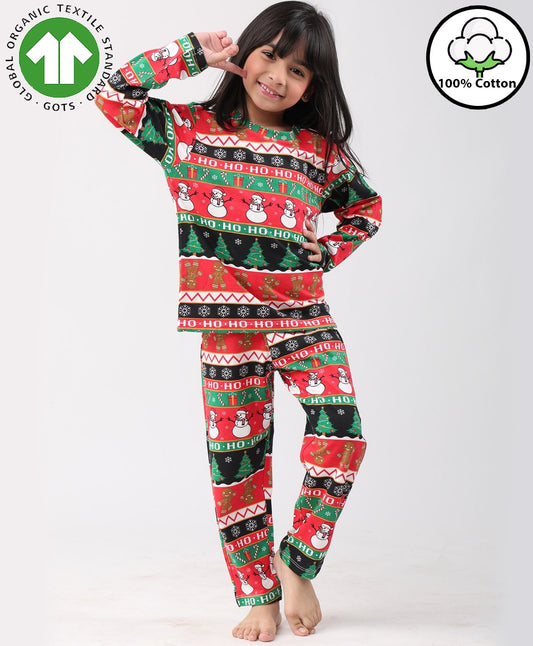 CHRISTMAS RED GIRLS LONG SLEEVE PYJAMA SET - RED