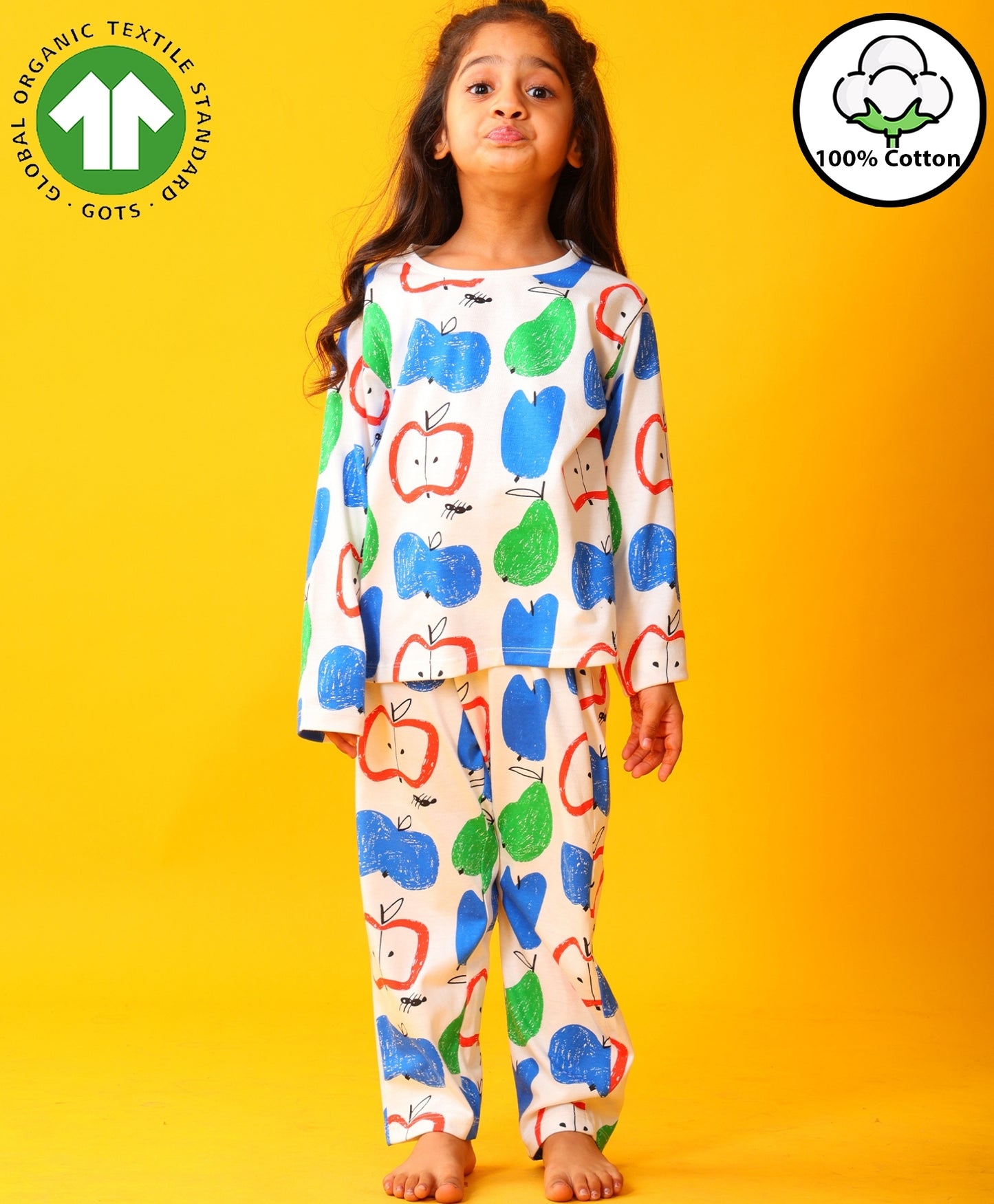 APPLE PEAR GIRLS LONG SLEEVE PYJAMA SET - WHITE