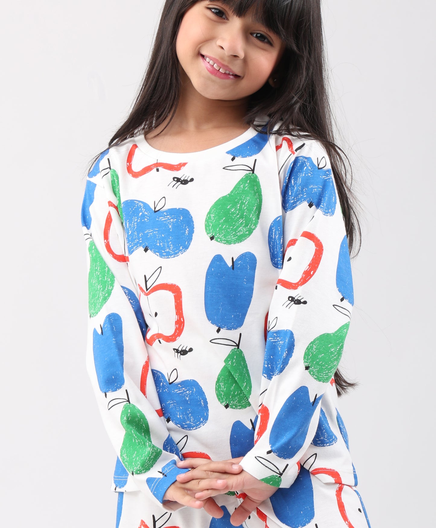 APPLE PEAR GIRLS LONG SLEEVE PYJAMA SET - WHITE