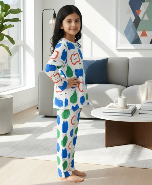 APPLE PEAR GIRLS LONG SLEEVE PYJAMA SET - WHITE - Anthrilo