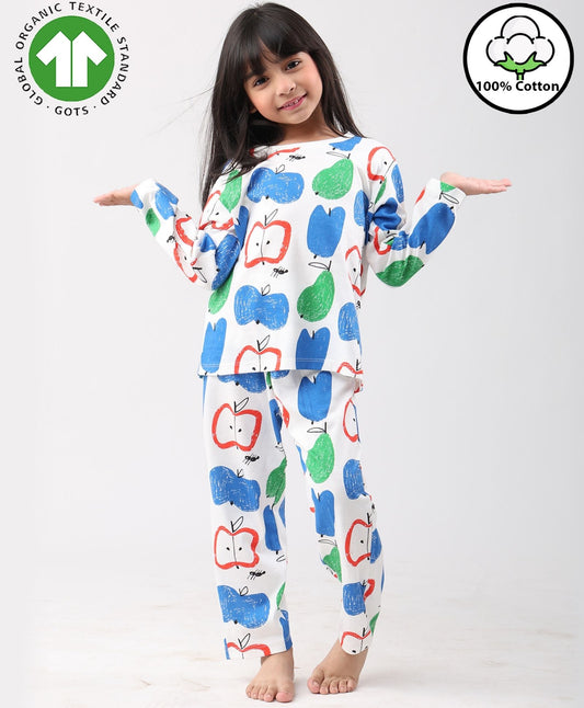 APPLE PEAR GIRLS LONG SLEEVE PYJAMA SET - WHITE