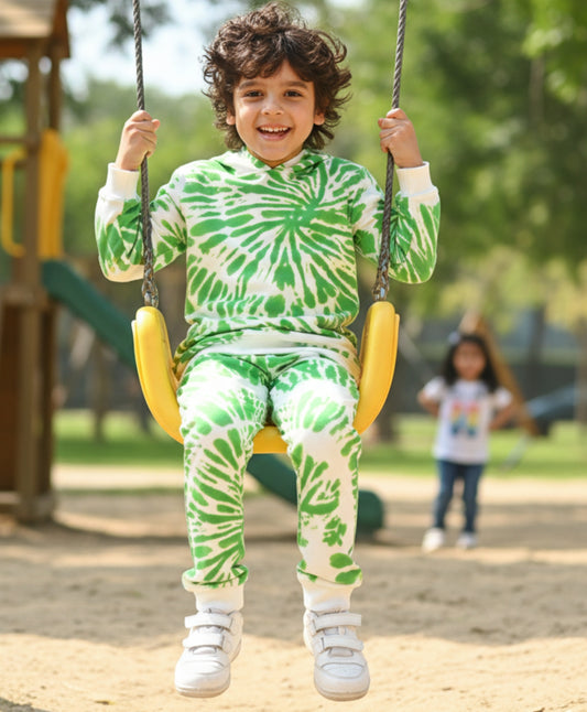 GREEN SWIRL BOYS FLEECE HOODIE JOGGER SET - GREEN