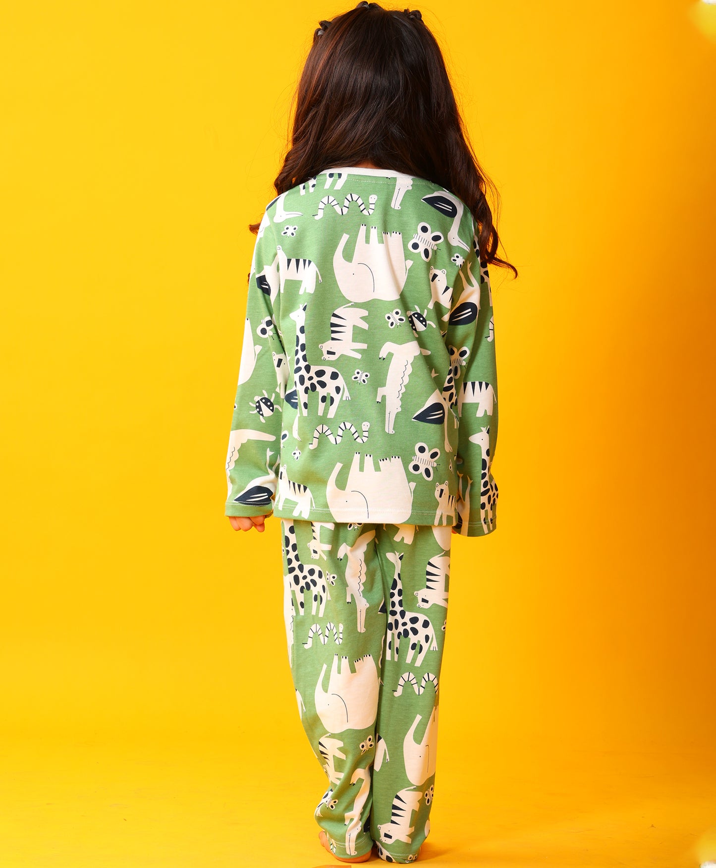 ANIMAL GREEN GIRLS LONG SLEEVE PYJAMA SET - GREEN