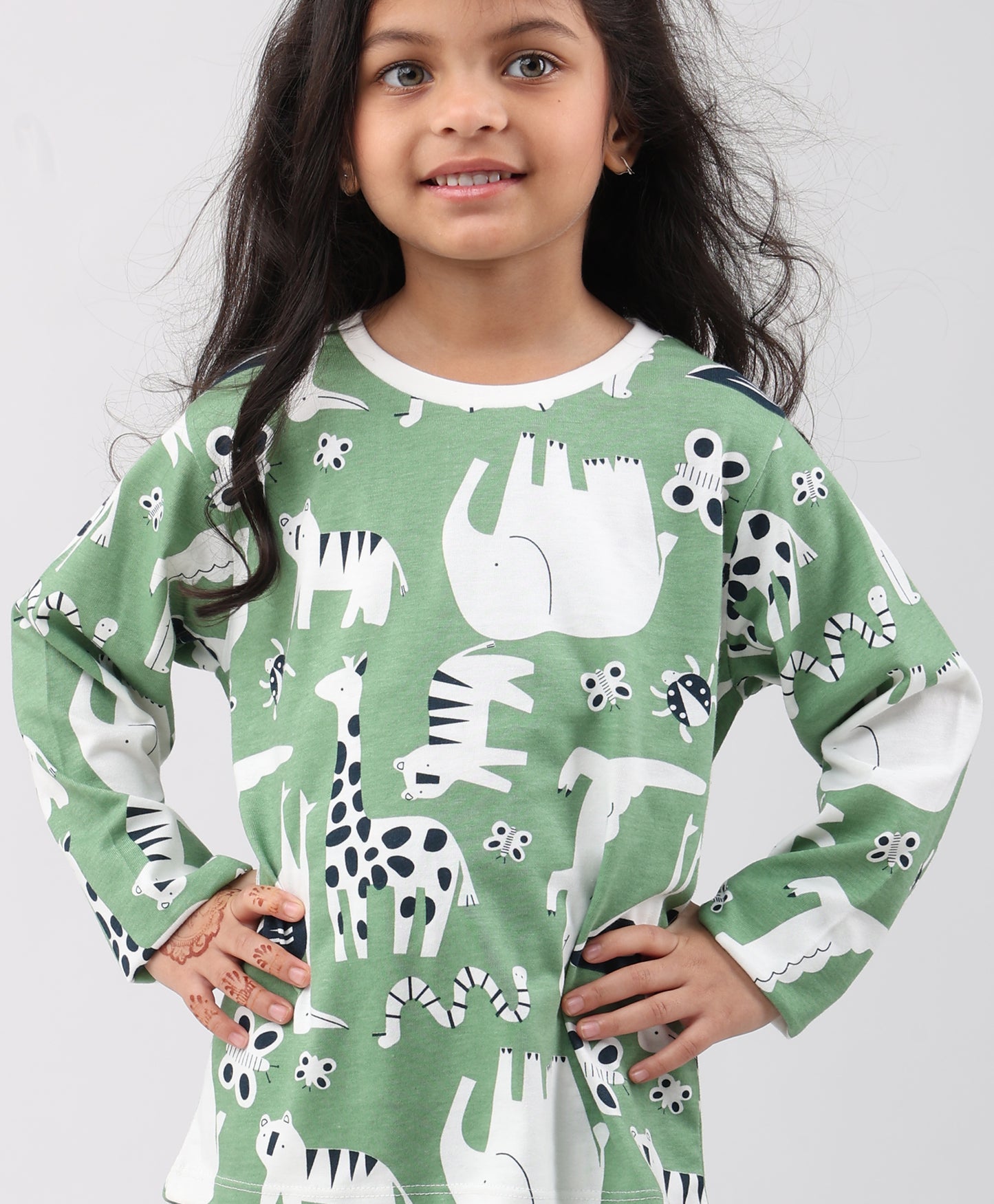 ANIMAL GREEN GIRLS LONG SLEEVE PYJAMA SET - GREEN
