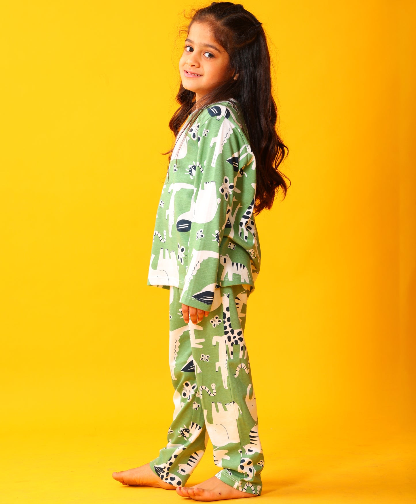 ANIMAL GREEN GIRLS LONG SLEEVE PYJAMA SET - GREEN