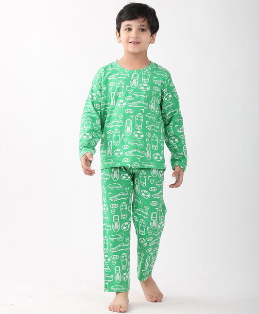 FOOTBALL SHOES GREEN LONG SLEEVE PYJAMA SET - GREEN
