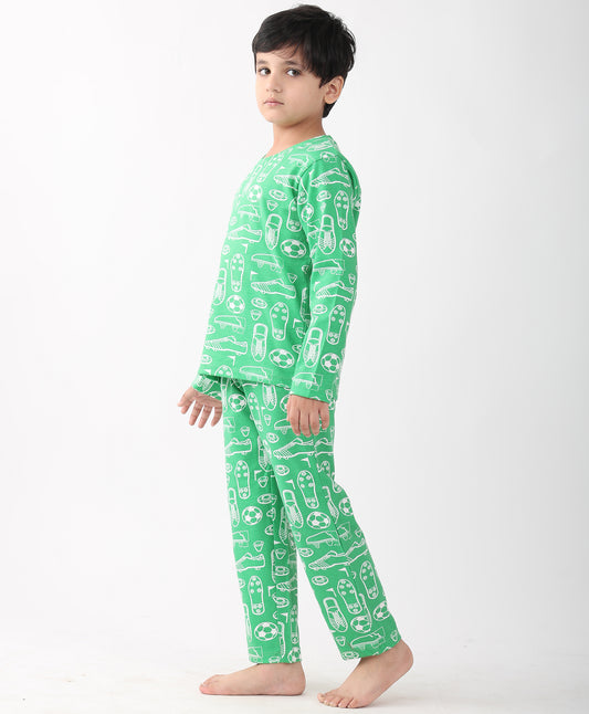 FOOTBALL SHOES GREEN LONG SLEEVE PYJAMA SET - GREEN