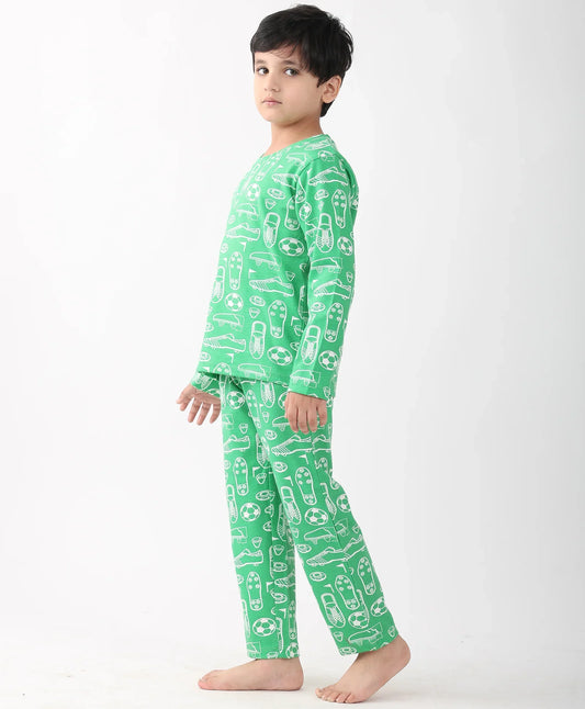 FOOTBALL SHOES GREEN LONG SLEEVE PYJAMA SET - GREEN
