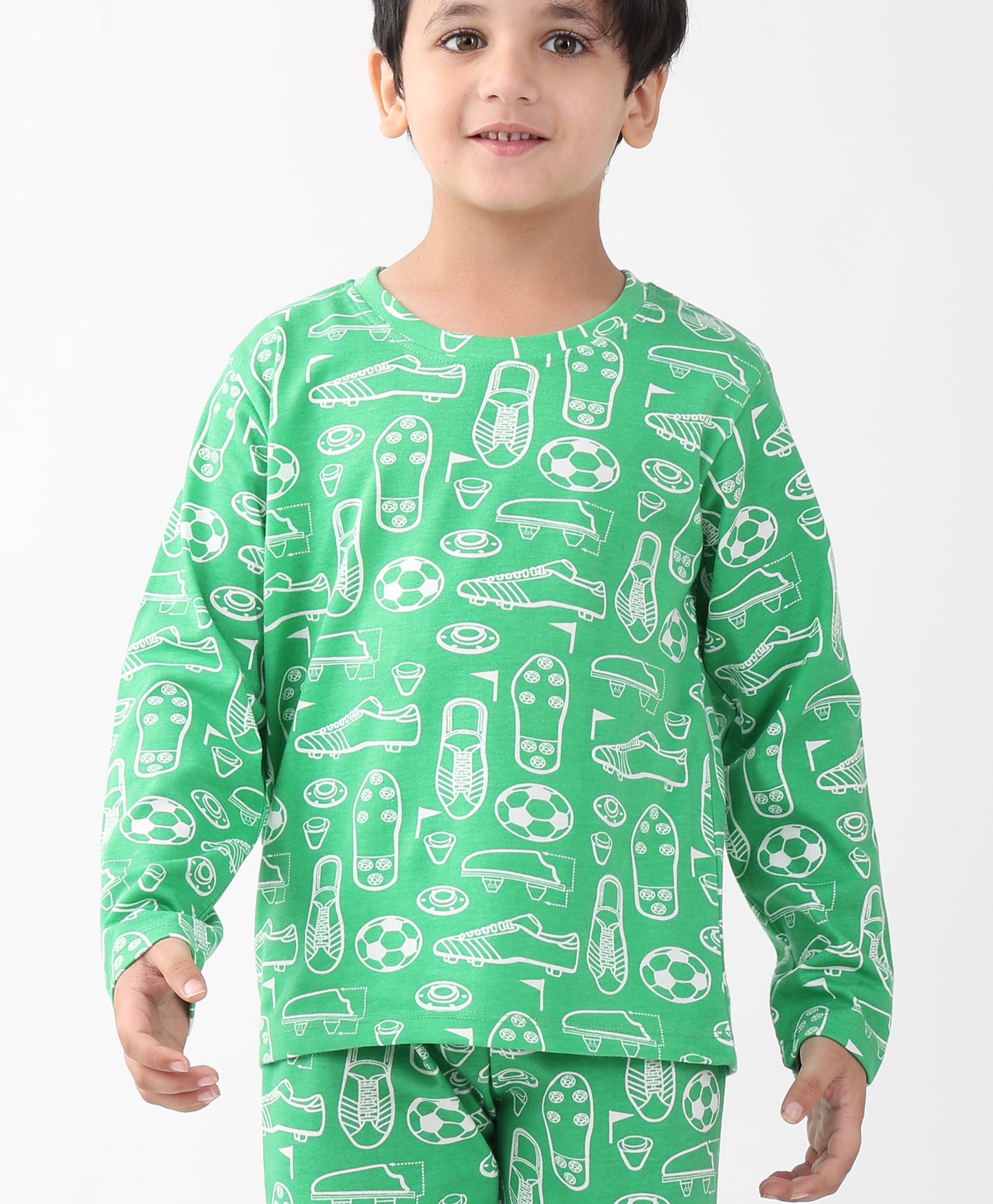FOOTBALL SHOES GREEN LONG SLEEVE PYJAMA SET - GREEN