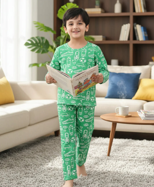 FOOTBALL SHOES GREEN LONG SLEEVE PYJAMA SET - GREEN