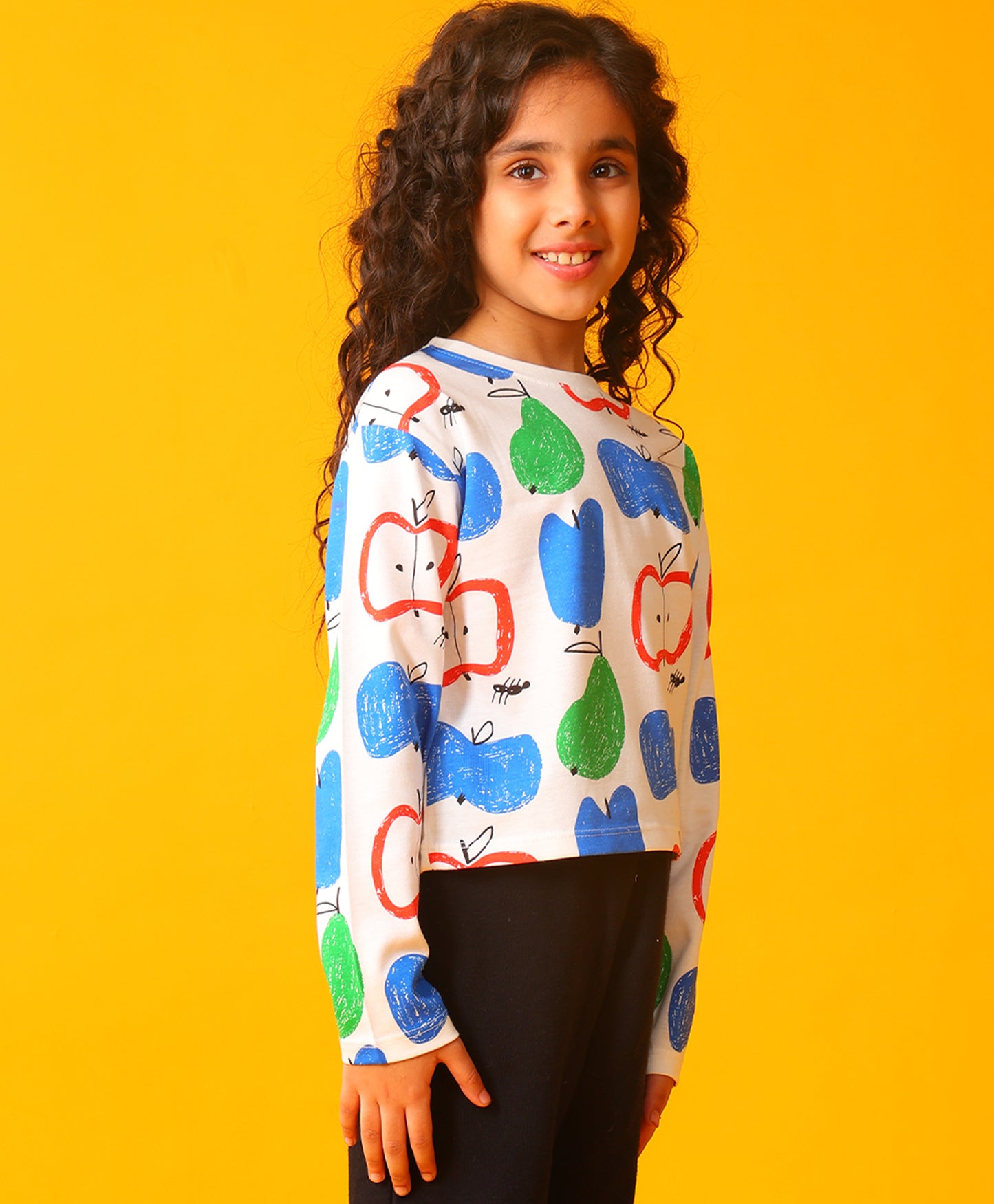 APPLE PEAR LONG SLEEVE GIRLS T-SHIRT - WHITE