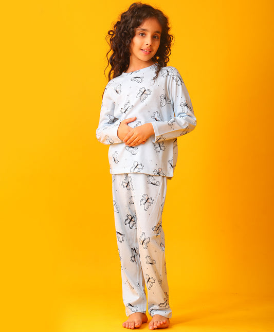 BLUE BUTTERFLY LONG SLEEVE PYJAMA SET - BLUE