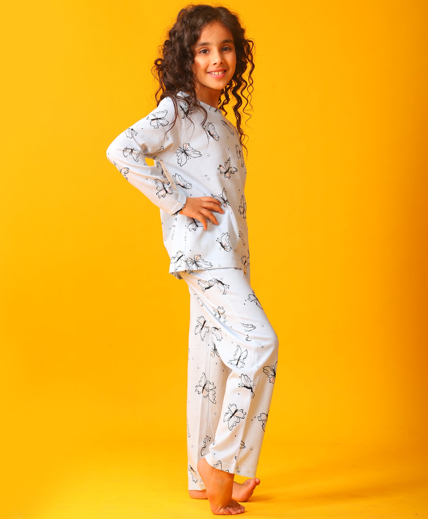 BLUE BUTTERFLY LONG SLEEVE PYJAMA SET - BLUE