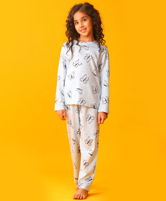 BLUE BUTTERFLY LONG SLEEVE PYJAMA SET - BLUE