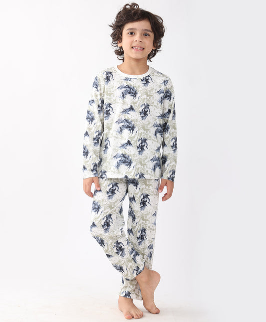 BLACK BLUE LIGHTING LONG SLEEVE PYJAMA SET - BLUE