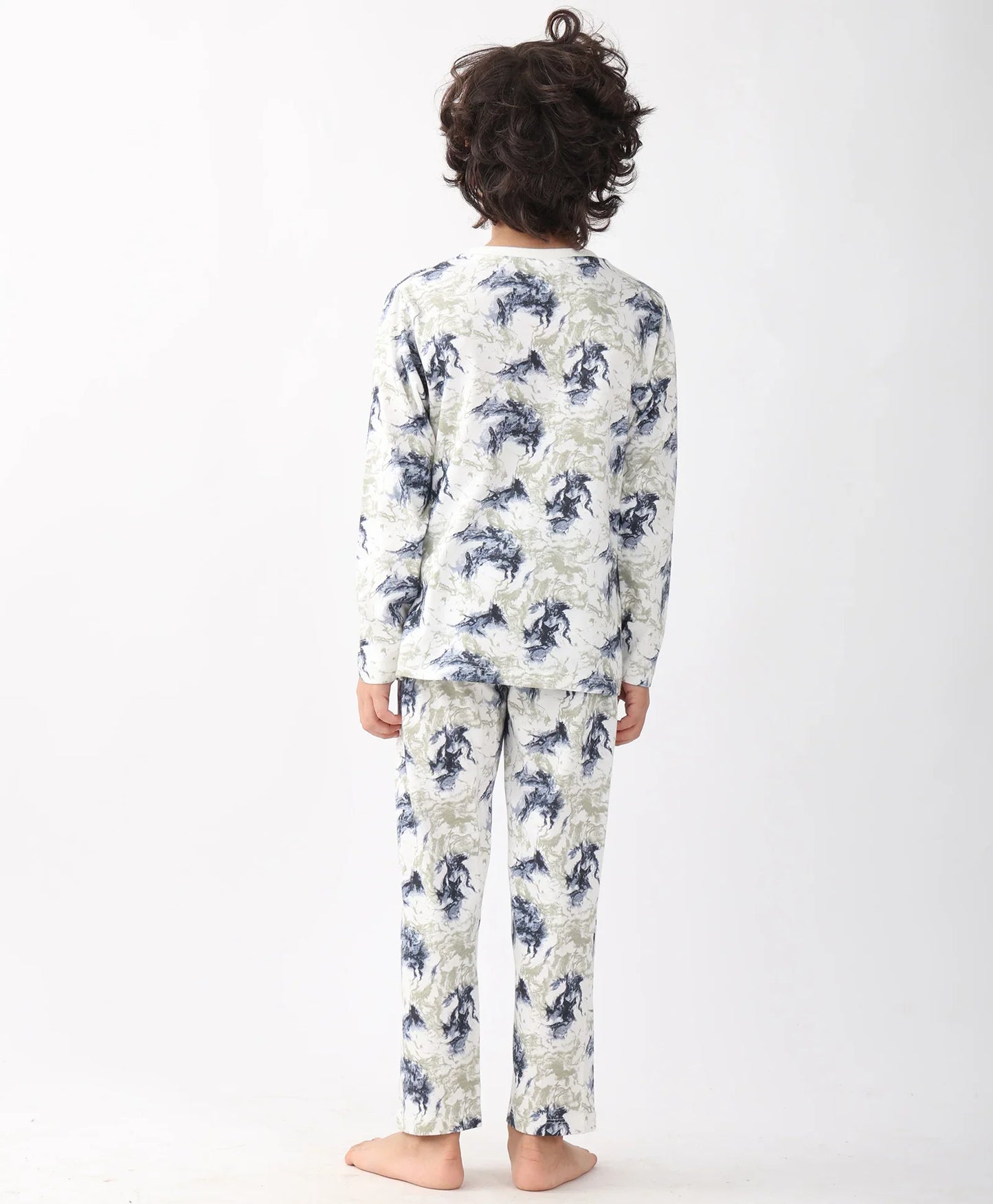 BLACK BLUE LIGHTING LONG SLEEVE PYJAMA SET - BLUE - Anthrilo