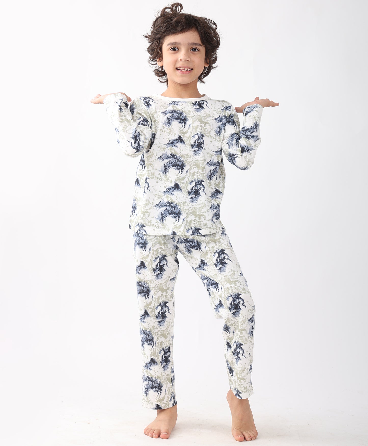 BLACK BLUE LIGHTING LONG SLEEVE PYJAMA SET - BLUE