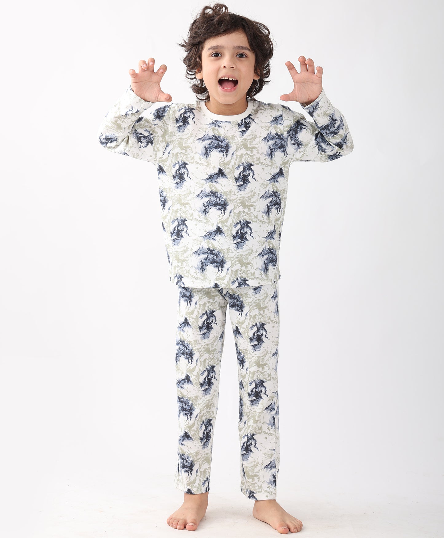 BLACK BLUE LIGHTING LONG SLEEVE PYJAMA SET - BLUE