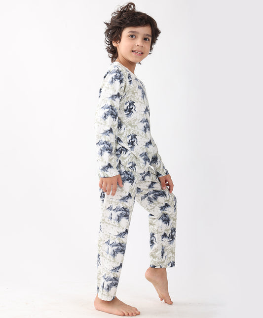 BLACK BLUE LIGHTING LONG SLEEVE PYJAMA SET - BLUE