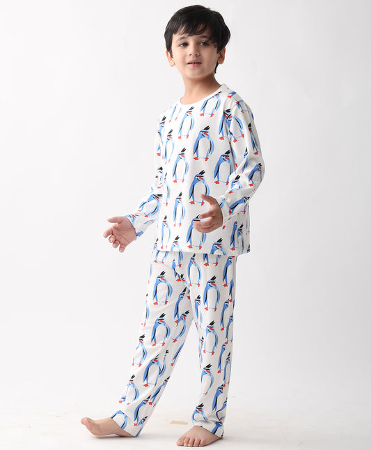 PENGUIN LONG SLEEVE PYJAMA SET -WHITE