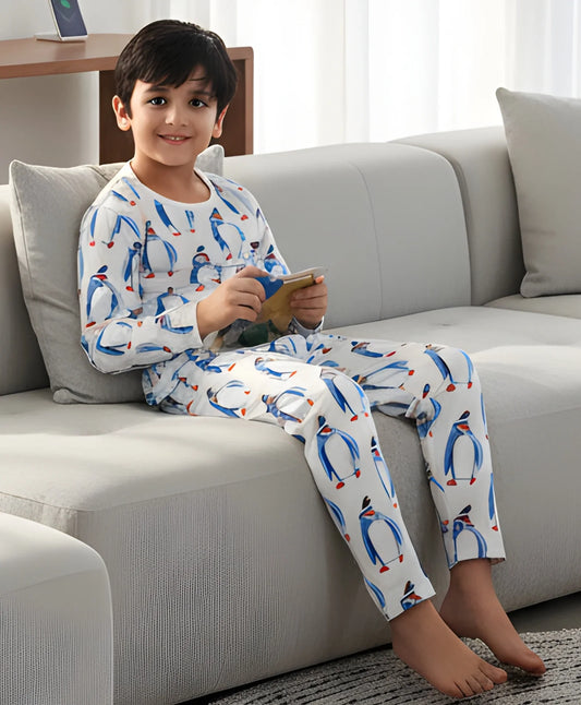 PENGUIN LONG SLEEVE PYJAMA SET -WHITE