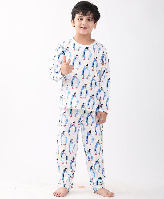 PENGUIN LONG SLEEVE PYJAMA SET -WHITE